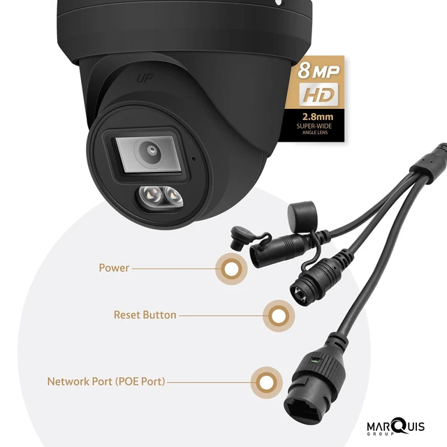 Alt view image 4 of 5 - Marquis 4MP PoE IP Turret Dome Camera with Audio, IP Security Camera Outdoor Rated, Waterproof IP66, 108 Wide Angle 2.8mm Lens NDAA Compliant (Color Night) Black Housing