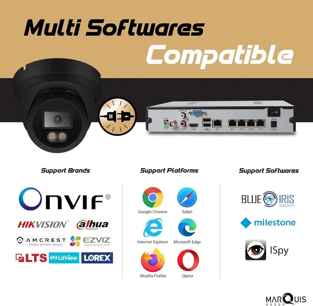 Alt view image 5 of 5 - Marquis 4MP PoE IP Turret Dome Camera with Audio, IP Security Camera Outdoor Rated, Waterproof IP66, 108 Wide Angle 2.8mm Lens NDAA Compliant (Color Night) Black Housing