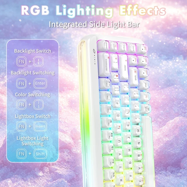 Alt view image 4 of 5 - AJAZZ AF68 60% Wireless Gaming Keyboard, Tri Mode, Custom Light Bars, White