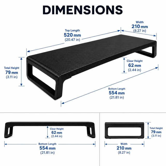 Alt view image 4 of 5 - JKBSaoLM Carbon Fiber Look Monitor Riser, Low Profile Desk Stand, Black