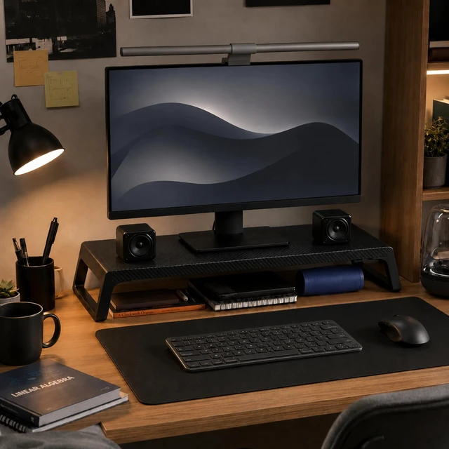 Alt view image 2 of 5 - JKBSaoLM Carbon Fiber Look Monitor Riser, Low Profile Desk Stand, Black
