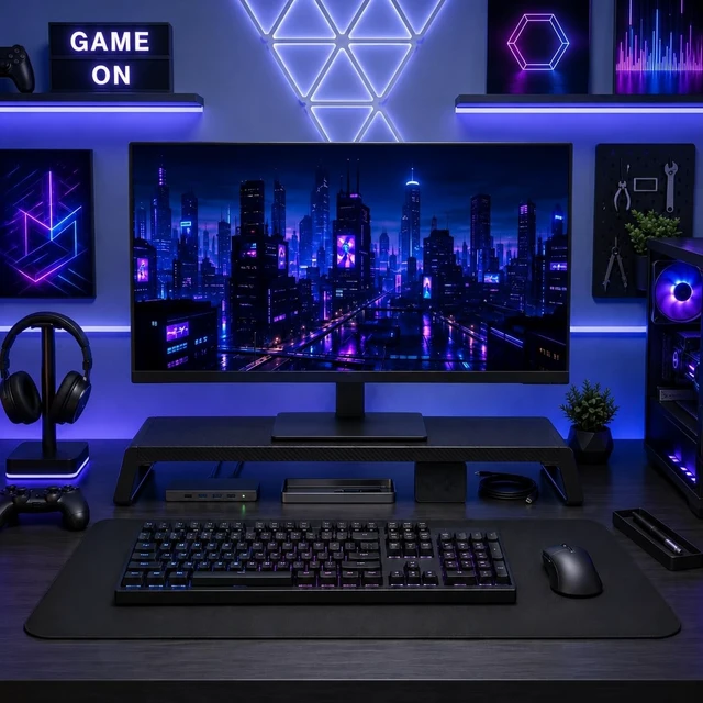 Alt view image 3 of 5 - JKBSaoLM Carbon Fiber Look Monitor Riser, Low Profile Desk Stand, Black