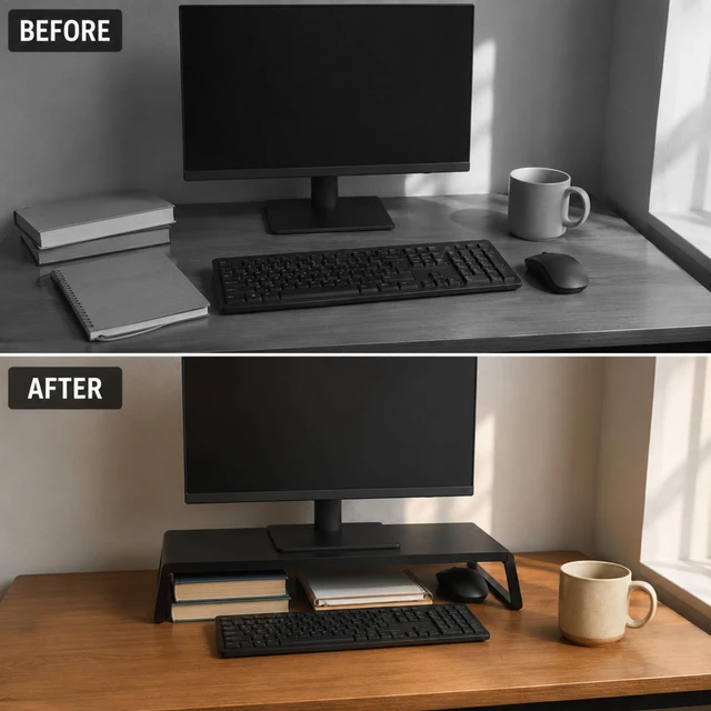 Alt view image 5 of 5 - JKBSaoLM Carbon Fiber Look Monitor Riser, Low Profile Desk Stand, Black