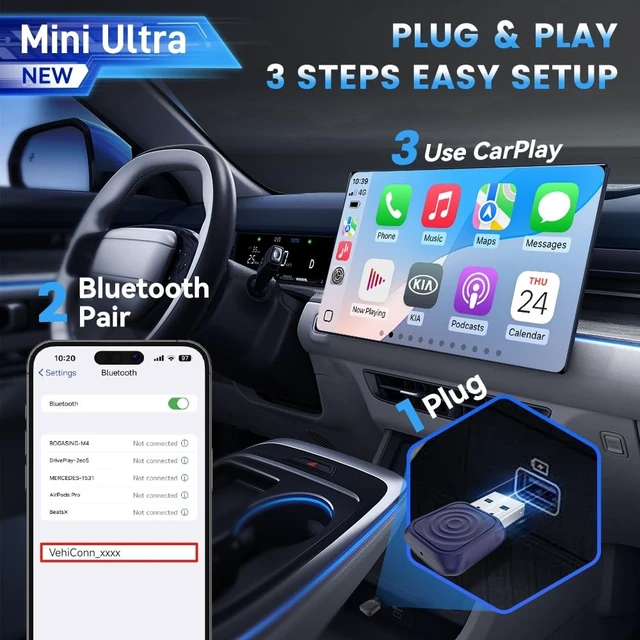 Alt view image 4 of 5 - Carlinkit Mini Ultra 1 Wireless CarPlay & Android Auto Adapter