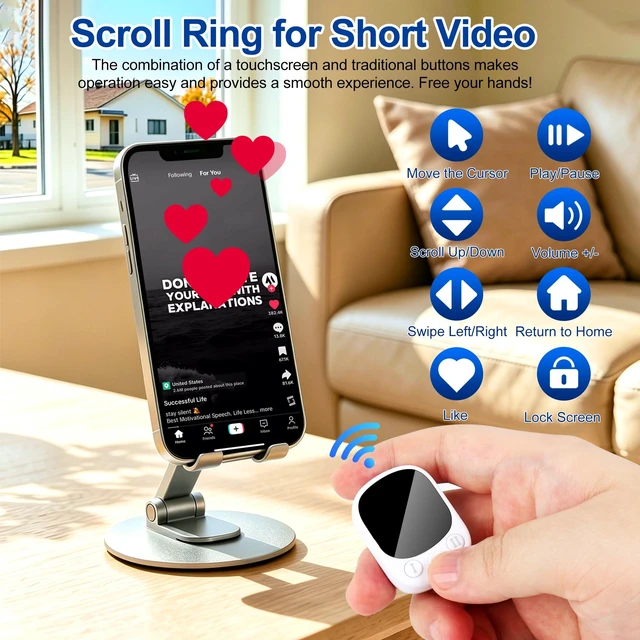Alt view image 3 of 5 - Mini Finger Ring Mouse with Touchpad Bluetooth Remote Control Thumb Mouse Portable Travel Rechargeable Wearable Handheld Air Mouse for Smartphone iPad Tablet for Page Turn Watch Video Take Photo,White