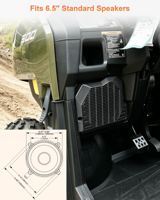 Alt view image 2 of 5 - SAUTVS 6.5" Under Dash Speaker Pods for Polaris Ranger 500 2015-2025 2026