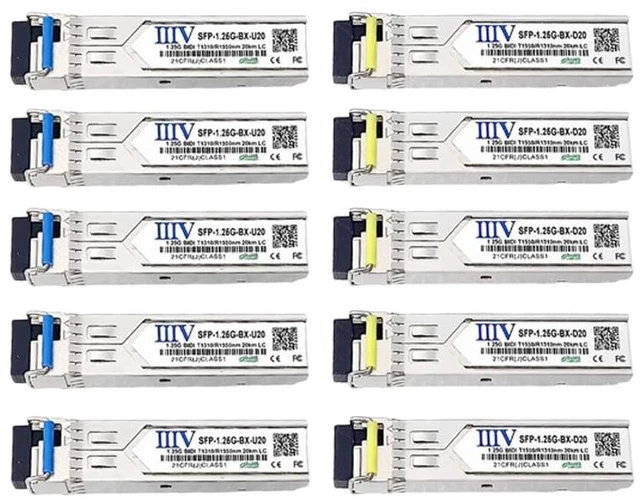 Main image of IIIV 1000Base-BIDI SFP, 1.25G 20km LC Simplex Single Mode Fiber Transceiver DDM, Compatible with Cisco, Netgear, TP-Link and More (1310nm Tx/1550nm Rx) (5 Pairs)