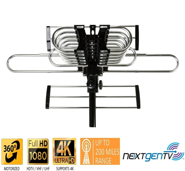Alt view image 2 of 5 - Five Star 2026 Upgraded Outdoor TV Antenna - 200 Mile Range Motorized 360 Precise Rotation HDTV Antenna, Smart Amplified NextGen ATSC 3.0 4K 1080P, Supports 5 TVs, Tool-Free Setup with Mounting Pole