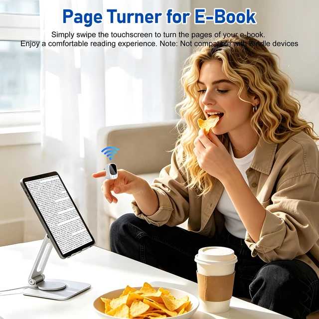 Alt view image 4 of 5 - Mini Finger Ring Mouse with Touchpad Bluetooth Remote Control Thumb Mouse Portable Travel Rechargeable Wearable Handheld Air Mouse for Smartphone iPad Tablet for Page Turn Watch Video Take Photo,White