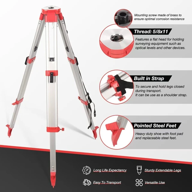 Alt view image 4 of 5 - Lightweight Aluminum Tripod (66" Height)&9-Foot Grade Rod Set