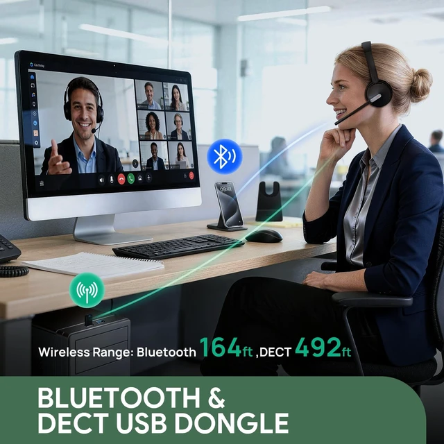 Alt view image 3 of 5 - Yealink WH64 Hybrid DECT Dongle & Bluetooth Wireless Headset for Work