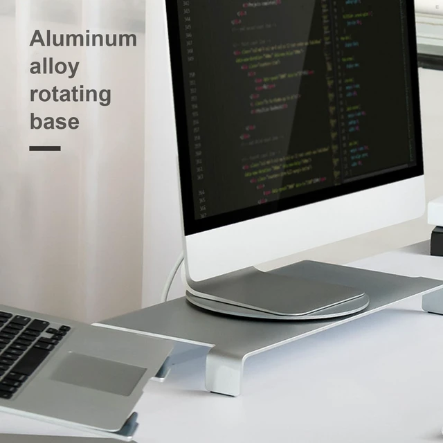 Alt view image 3 of 5 - OVAQUIXI Rotating Monitor Stand, Smooth 360 Degree Display Turner for Home Office Aluminum Alloy Silver 8.5 Inch Anti Slip Base for Monitors Tablets Phones 1 Pack