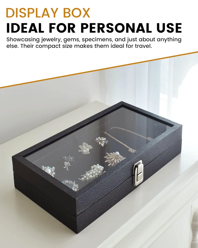 Alt view image 4 of 5 - Novel Box Black Leatherette Jewelry Display Case 8.25x7.25x2 Inches