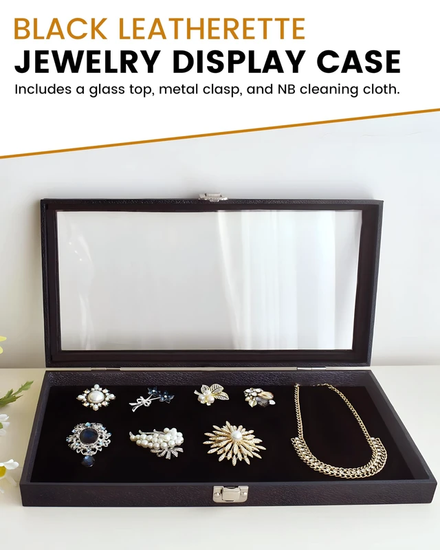 Alt view image 3 of 5 - Novel Box Black Leatherette Jewelry Display Case 8.25x7.25x2 Inches