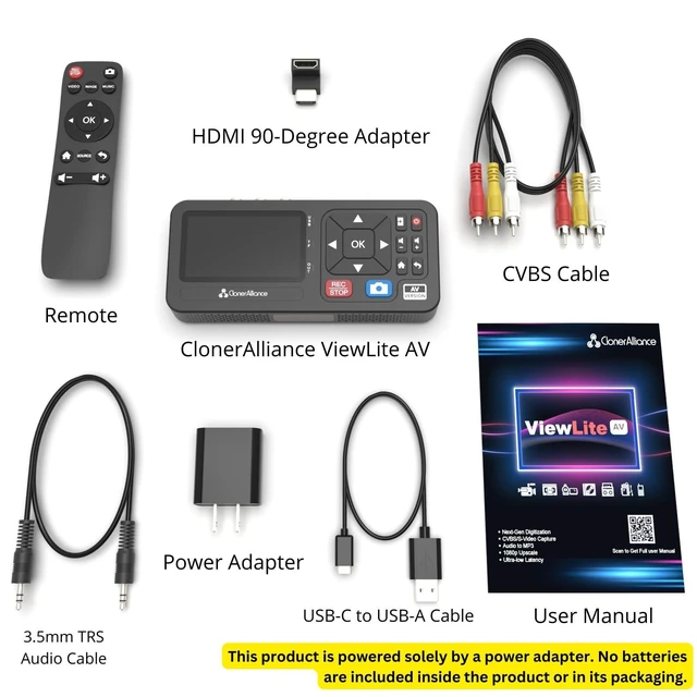Alt view image 5 of 5 - ClonerAlliance ViewLite AV, Portable Analog to Digital MP4/MP3 Video & Audio Converter with Remote. Capture CVBS/S-Video/RCA/Composite. VHS/Set-top TV Box/Retro Gaming/Hi8 Recorder. No PC Required.