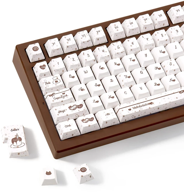 Main image of KEYFLICK PBT Chocolate Crunch Brown Keycaps Cute Key Cap 145 Keys MX Switch