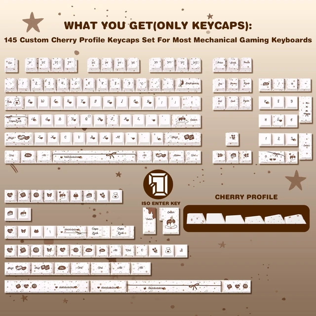 Alt view image 2 of 5 - KEYFLICK PBT Chocolate Crunch Brown Keycaps Cute Key Cap 145 Keys MX Switch