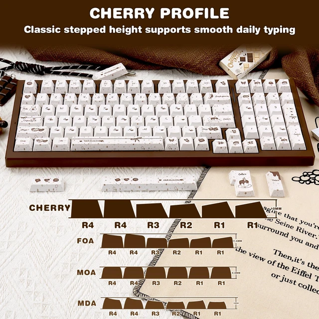Alt view image 3 of 5 - KEYFLICK PBT Chocolate Crunch Brown Keycaps Cute Key Cap 145 Keys MX Switch