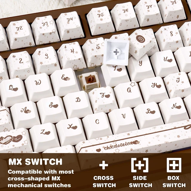 Alt view image 4 of 5 - KEYFLICK PBT Chocolate Crunch Brown Keycaps Cute Key Cap 145 Keys MX Switch