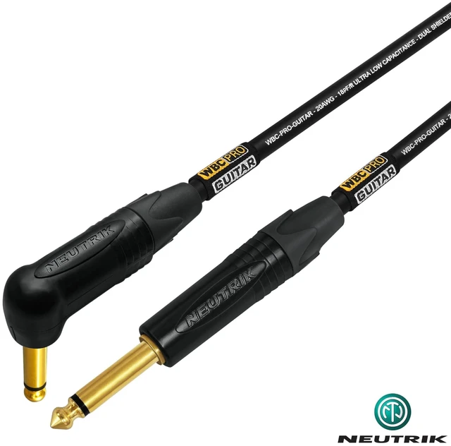 Alt view image 4 of 5 - 12 Inch - WBC-PRO-Guitar 20 AWG - Low-Cap (18pF/ft) Pro-Grade Graphite-Based - Dual-Shielded Guitar, Bass, Instrument Cable with Neutrik Straight to Angled Inch (6.35mm) Gold TS Connectors
