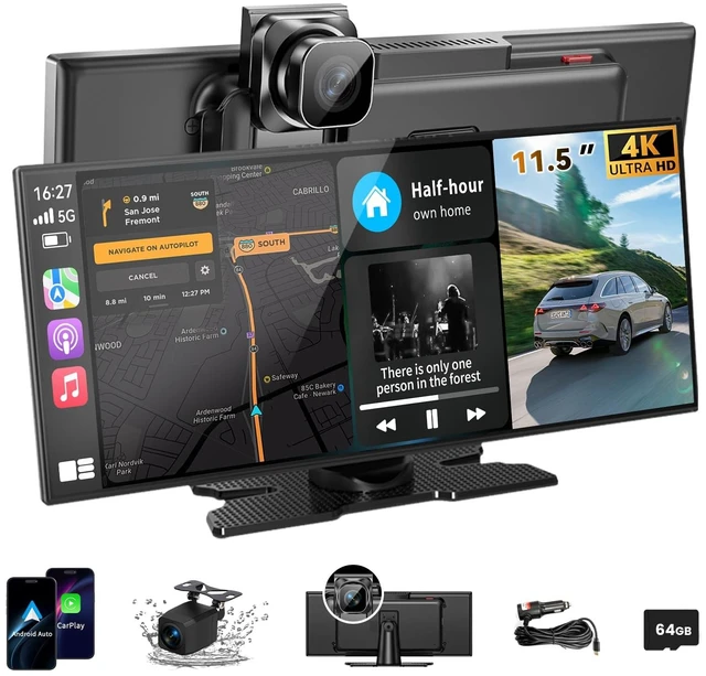 Main image of Largest 11.5 inch Wireless CarPlay Screen for Car, A-pple CarPlay & Android Auto HD Touchscreen with 4K Dash Cam/1080P Backup Camera/Navigation/Bluetooth/Voice Control/FM/Mirror Link