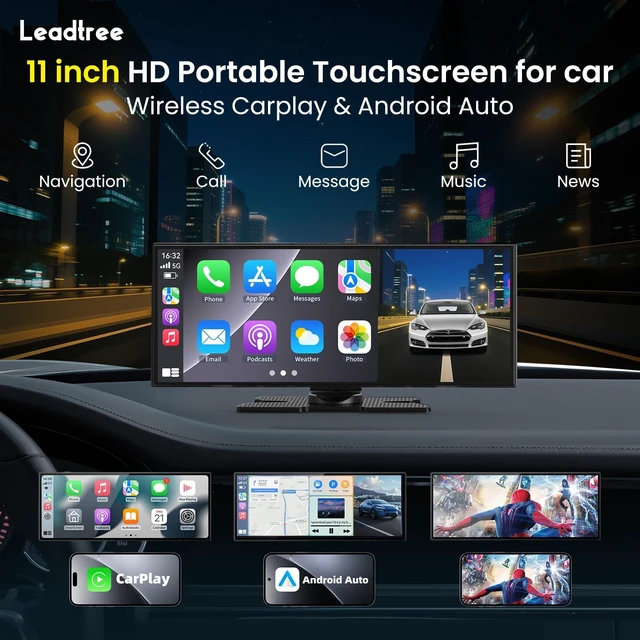 Alt view image 2 of 5 - Largest 11.5 inch Wireless CarPlay Screen for Car, A-pple CarPlay & Android Auto HD Touchscreen with 4K Dash Cam/1080P Backup Camera/Navigation/Bluetooth/Voice Control/FM/Mirror Link