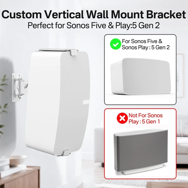 Alt view image 2 of 5 - Vertical Wall Mount for Sonos Five & Sonos Play 5 Gen 2 Mount, White 1 Pack