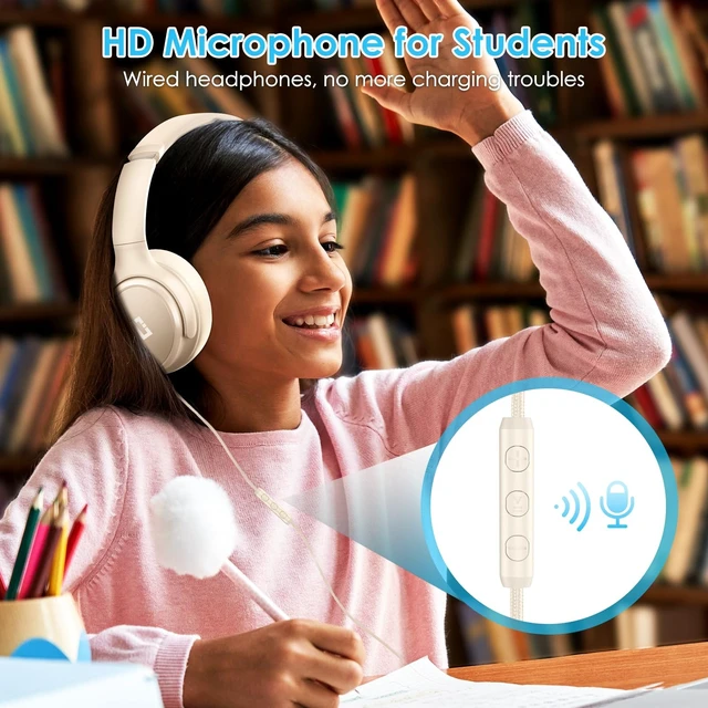 Alt view image 5 of 5 - INFURTURE USB C Headphones Wired Active Noise Cancelling Over Ear-White