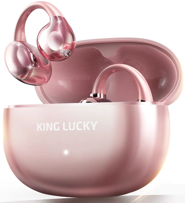 Main image of King Lucky Next-gen Clip on Earbuds Open Ear Wireless Bluetooth 6.0 Headphones with Mic,50H Play,ENC,IPX5 Waterproof,Sports Ear Buds,Comfortable for Small Ears&Fitness,Running (Pink, Standard S