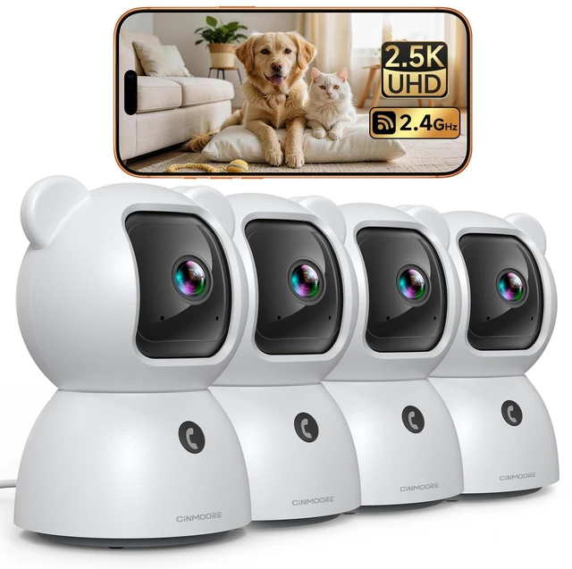 Main image of 4 Pack 2.5K Cameras for Home Security, Non-Subscription AI Human/Pet/Crying Detection, 4MP Dog/Cat/Pet Camera Indoor with Phone App, Pan Tilt 2.4G WiFi Indoor Cameras, IR Night Vision, 2-Way Audio