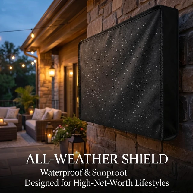 Alt view image 3 of 5 - TENTVIA Outdoor TV Cover, 48 to 50 Inch Weatherproof TV Protector, 600D Oxford Fabric Waterproof Outdoor Television Cover with Back Storage Pocket, Universal Fit for Wall Mount Bracket, Black