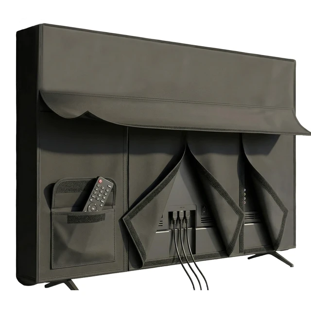 Alt view image 4 of 5 - TENTVIA Outdoor TV Cover, 48 to 50 Inch Weatherproof TV Protector, 600D Oxford Fabric Waterproof Outdoor Television Cover with Back Storage Pocket, Universal Fit for Wall Mount Bracket, Black