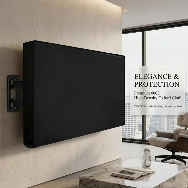 Alt view image 5 of 5 - TENTVIA Outdoor TV Cover, 48 to 50 Inch Weatherproof TV Protector, 600D Oxford Fabric Waterproof Outdoor Television Cover with Back Storage Pocket, Universal Fit for Wall Mount Bracket, Black