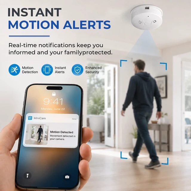 Alt view image 4 of 5 - Zerxinxyly HD 1080P Camera Smoke Detector, WiFi Mini Small Nanny Cam with Motion Detection, Indoor Wireless Surveillance for Home Security/Office with app
