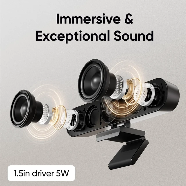 Alt view image 4 of 5 - Inwa 2K Webcam Computer Speaker with Microphone, Privacy Shutter, Clip-On