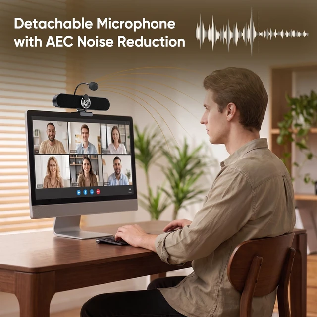 Alt view image 5 of 5 - Inwa 2K Webcam Computer Speaker with Microphone, Privacy Shutter, Clip-On