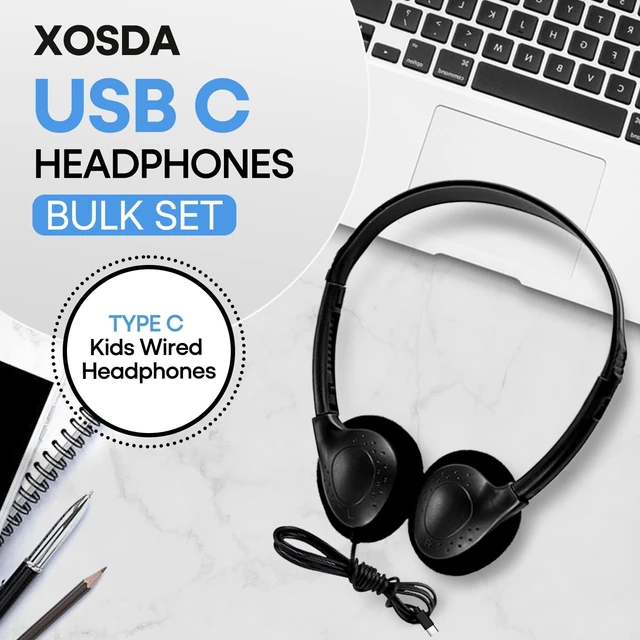 Alt view image 2 of 5 - XOSDA USB C Headphones Bulk 20 Pack for Classroom School Kids Students, On-Ear Wired Type C Headset for Children Travel Testing Compatible with Tablet Smartphones (LS857C,20 Black)