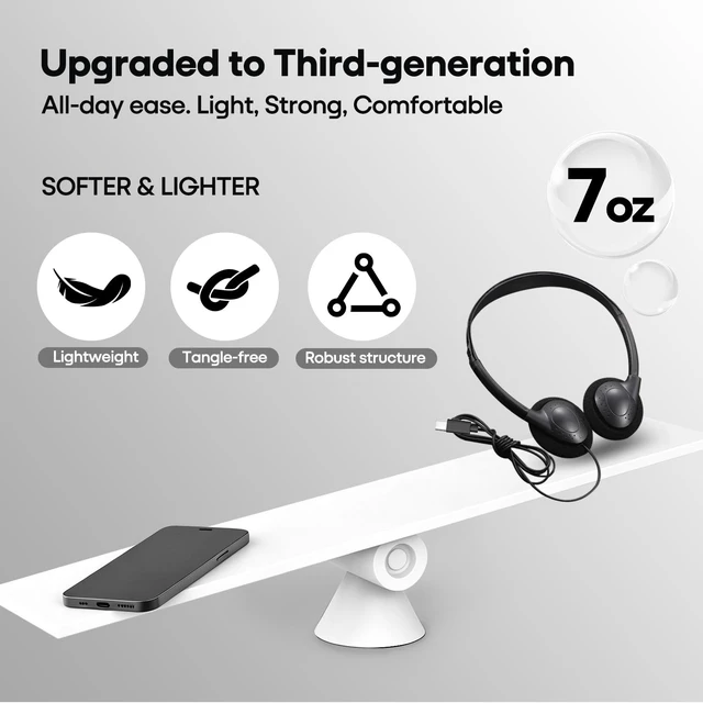 Alt view image 5 of 5 - XOSDA USB C Headphones Bulk 20 Pack for Classroom School Kids Students, On-Ear Wired Type C Headset for Children Travel Testing Compatible with Tablet Smartphones (LS857C,20 Black)