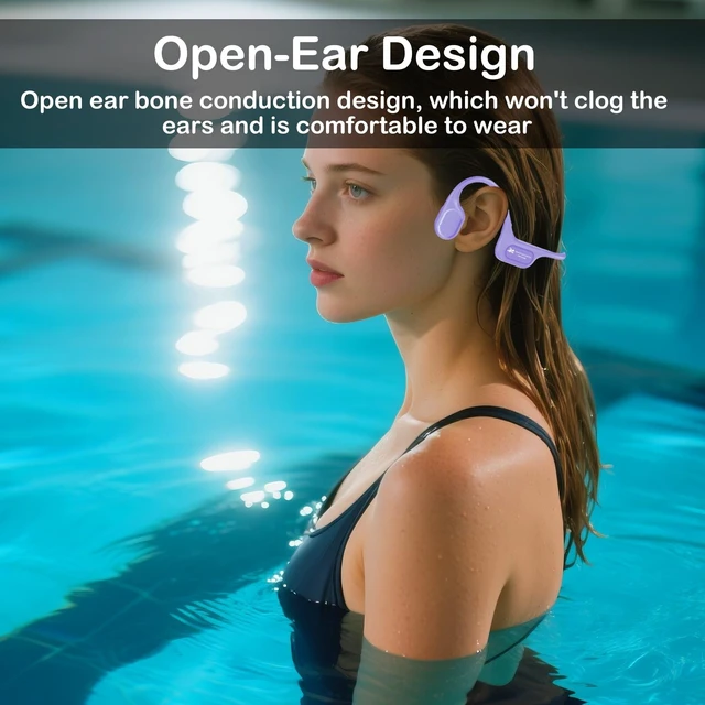 Alt view image 2 of 5 - RELAXYO Bone Conduction Swimming Headphones, IP68 Waterproof Swimming Headphones, Open Ear Headphones with 32GB MP3, Bluetooth 5.4 Underwater Earbuds for Marathon Swimming Running