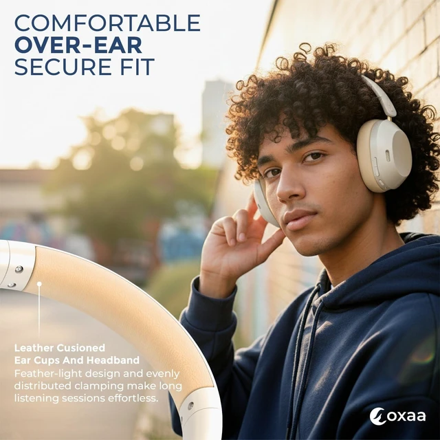 Alt view image 2 of 5 - OXAA Headphones Wireless Headset with Deep Bass, 43dB Active Noise Cancelling Headphones for Adults, Wireless Headphones with 70H Battery, Fast Charging, Low-Latency Audio, Over-Ear Desi