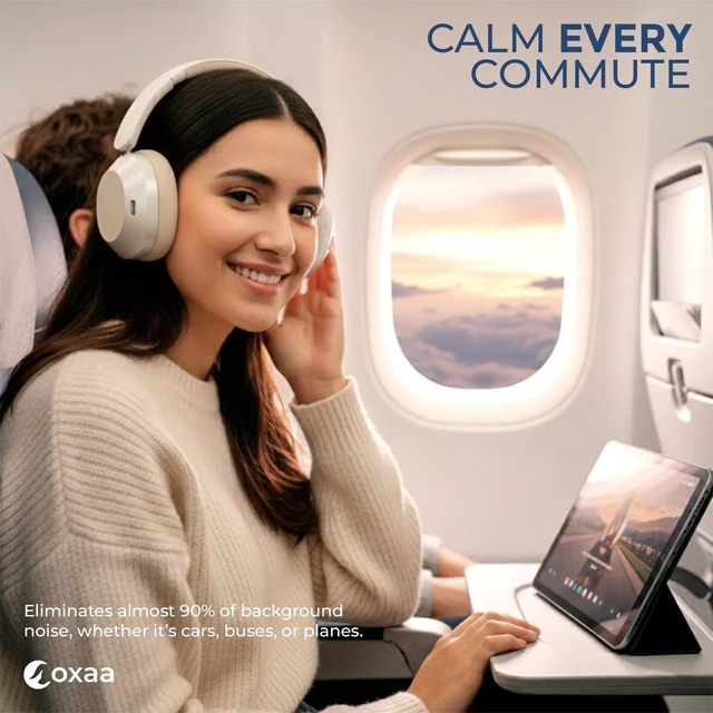 Alt view image 4 of 5 - OXAA Headphones Wireless Headset with Deep Bass, 43dB Active Noise Cancelling Headphones for Adults, Wireless Headphones with 70H Battery, Fast Charging, Low-Latency Audio, Over-Ear Desi
