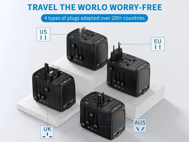 Alt view image 5 of 5 - International Travel Adapter Voltage Converter Combo for 100V-240V with 2 USB Ports, USA to UK Europe Australia 200+