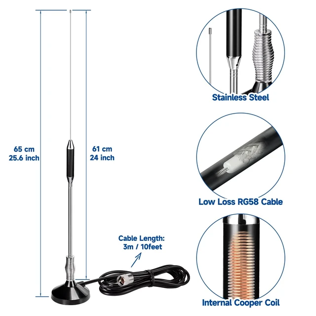 Alt view image 2 of 5 - Bingfu CB Radio Antennas 27MHz - PL259 & BNC Male Truck Antenna Kit Magnetic Base - Compatible with Galaxy Uniden Bearcat Cobra Radioddity Texas Ranger RoadKing Mobile CB Radio