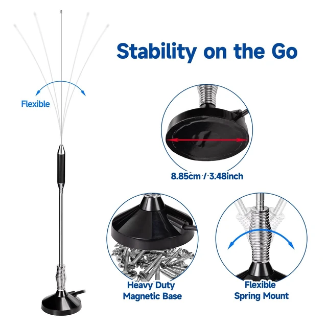 Alt view image 4 of 5 - Bingfu CB Radio Antennas 27MHz - PL259 & BNC Male Truck Antenna Kit Magnetic Base - Compatible with Galaxy Uniden Bearcat Cobra Radioddity Texas Ranger RoadKing Mobile CB Radio