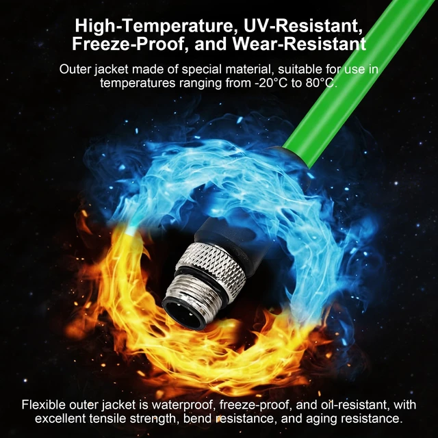 Alt view image 4 of 5 - ZBLZGP M12 D-Code 4-Pin Male to RJ45 Industrial Ethernet Cable, 10M (32.8ft), 24AWG CAT5e SFTP Shielded PVC, IP67 Waterproof, for Profinet, Cognex, Keyence, Basler Vision Camera & Automation