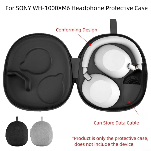 Alt view image 2 of 5 - Portable EVA Protective Case for Sony WH-1000XM6 Headphones with Cable Storage Compartment Hard Shell Carrying Travel Bag (Black)