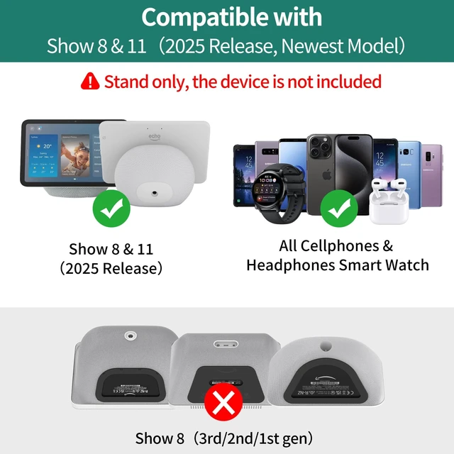 Alt view image 2 of 5 - HomeMount Show 11 Stand, Magnetic Adjustable Charging Stand with USB-C & USB-A Ports, 270 Swivel Base, Fits Show 11 and 2025 Show 8, for Phones & Earbuds (Charging-White)