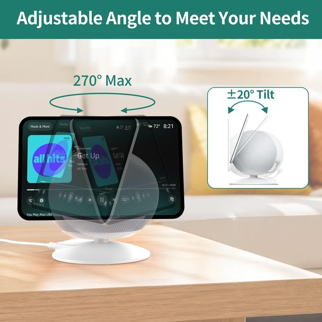 Alt view image 5 of 5 - HomeMount Show 11 Stand, Magnetic Adjustable Charging Stand with USB-C & USB-A Ports, 270 Swivel Base, Fits Show 11 and 2025 Show 8, for Phones & Earbuds (Charging-White)