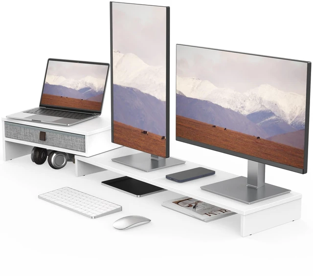 Main image of Fenge Triple Monitor Stand with Storage Drawer, Adjustable Length and Angle