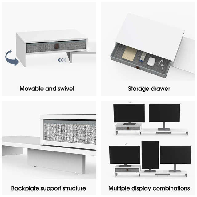 Alt view image 4 of 5 - Fenge Triple Monitor Stand with Storage Drawer, Adjustable Length and Angle